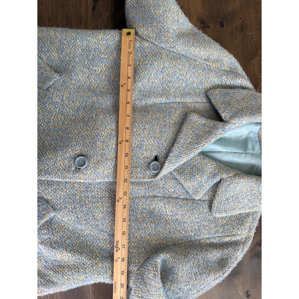 Vintage 50s 60s Glenbrooke Wool Tweed Blue Yellow ILGWU Union Swing Car Coat - Picture 11 of 15